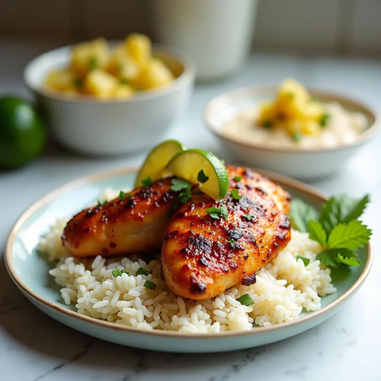 Honey-Lime Glazed Chicken Recipe with Coconut Rice & Pineapple Salsa